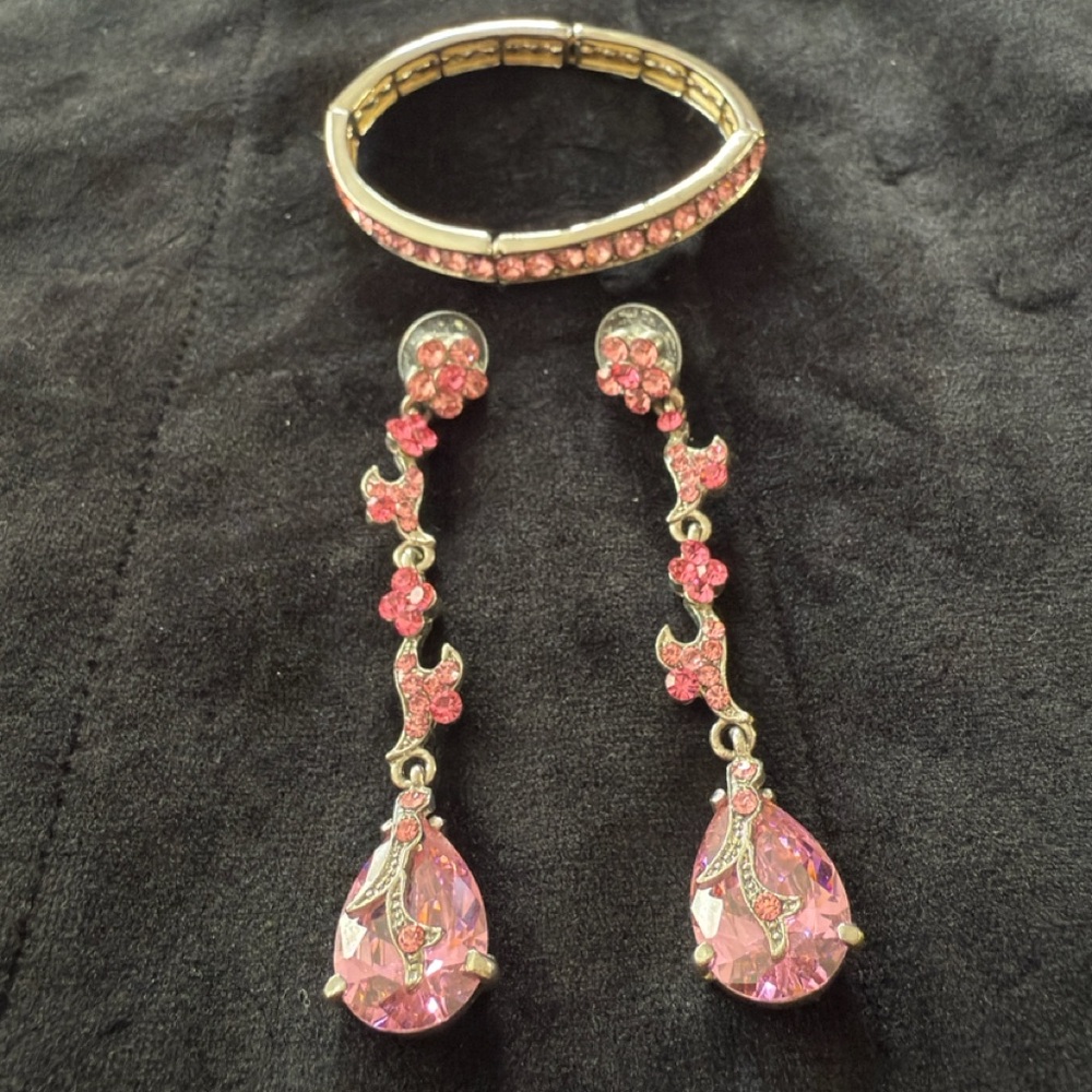 Elegant Pink Crystal Jewelry Set